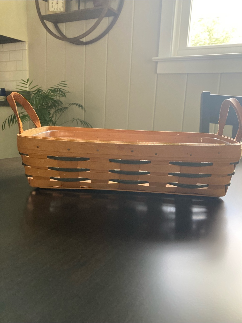 Longaberger Rectangular Slatted Handled Basket in Light Brown